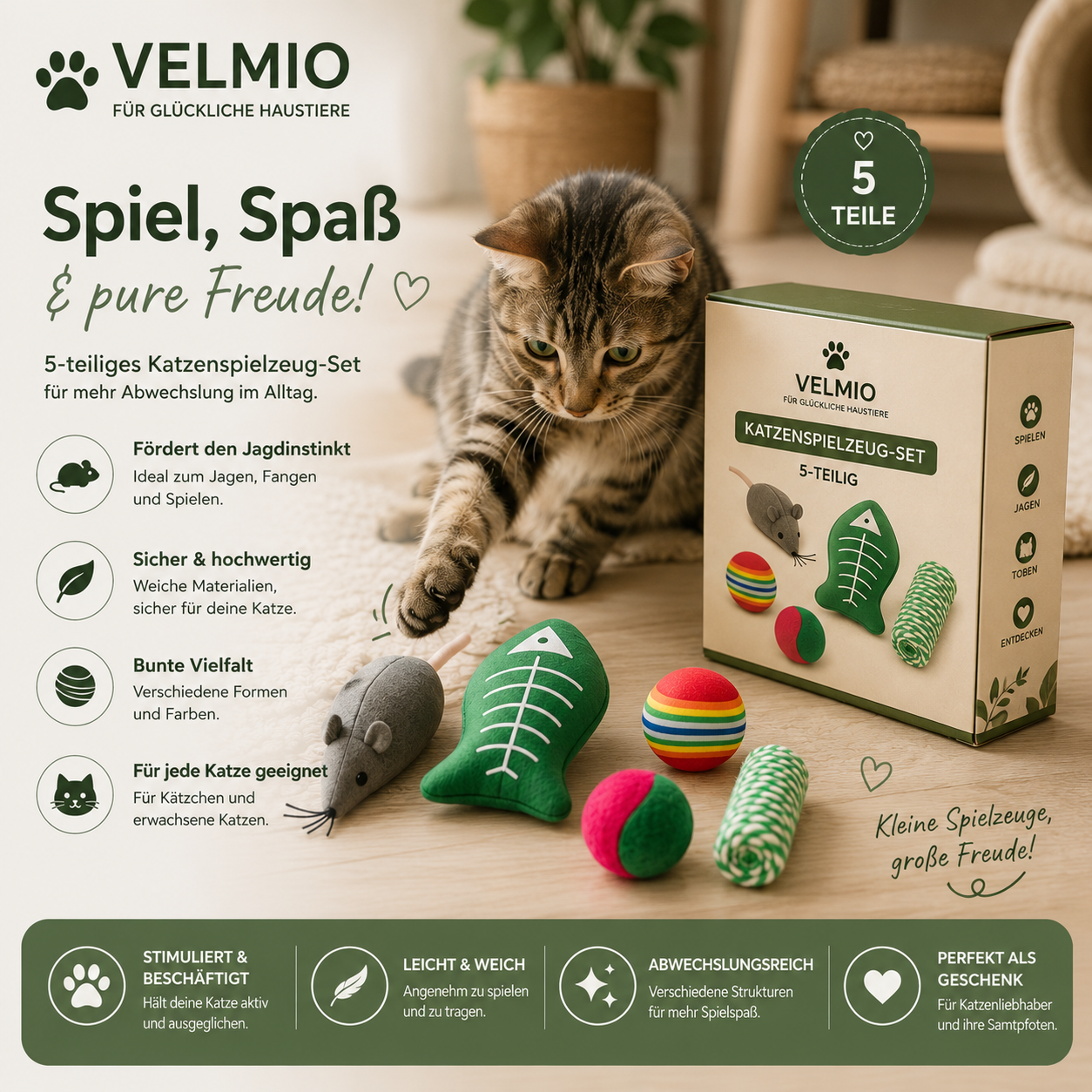 Katzenspielzeug-Set – 5-teilig | Verschiedene Spielzeuge