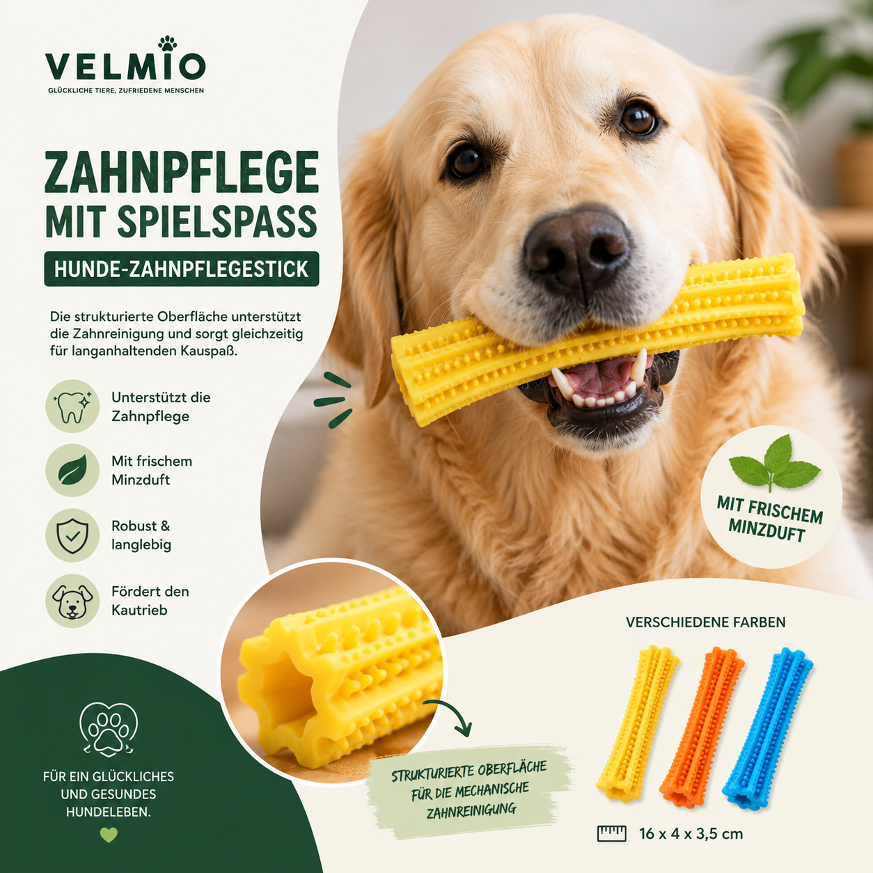 VELMIO Hunde-Zahnpflegestick – Kauspielzeug zur Zahnpflege
