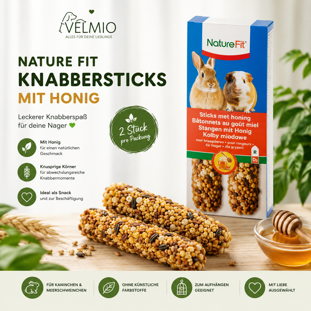 Nature Fit Knabbersticks mit Honig für Nager – 2 Stück
