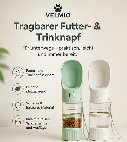 VELMIO Tragbarer Futter- & Trinknapf für unterwegs