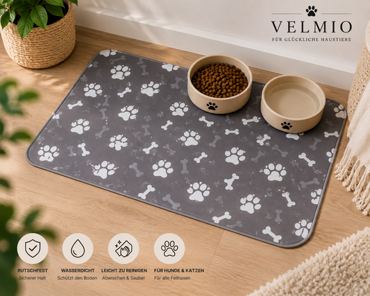 VELMIO Rutschfeste Napfunterlage für Haustiere – 60 × 39 cm