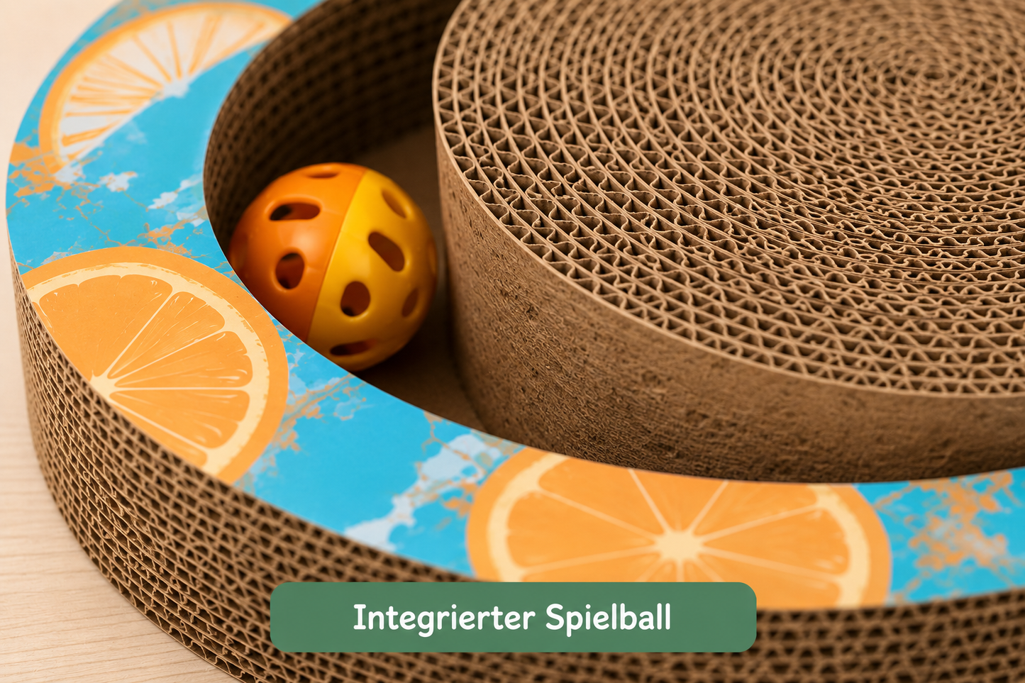 VELMIO Kratzbrett mit Spielball für Katzen – Ø 28 cm