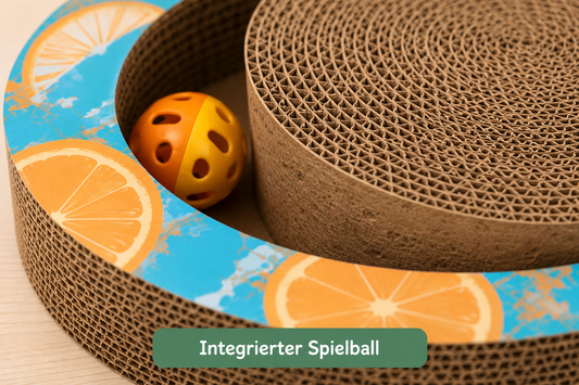 VELMIO Kratzbrett mit Spielball für Katzen – Ø 28 cm