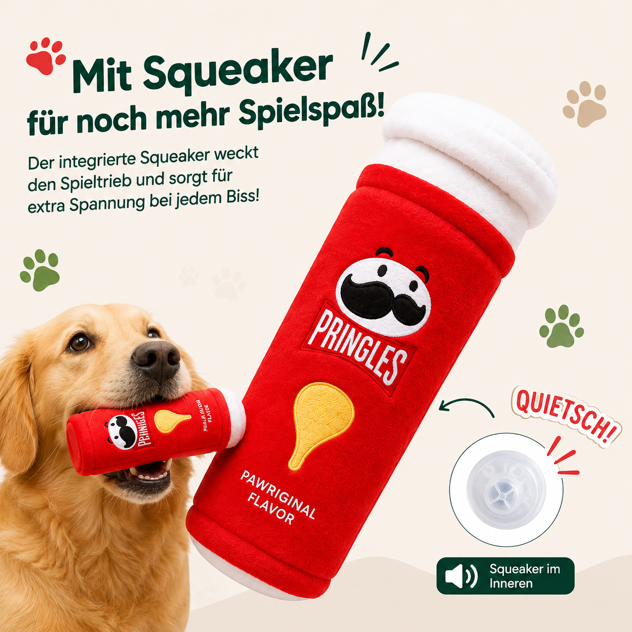 VELMIO Pringles Plüsch-Hundespielzeug – 3 Farben