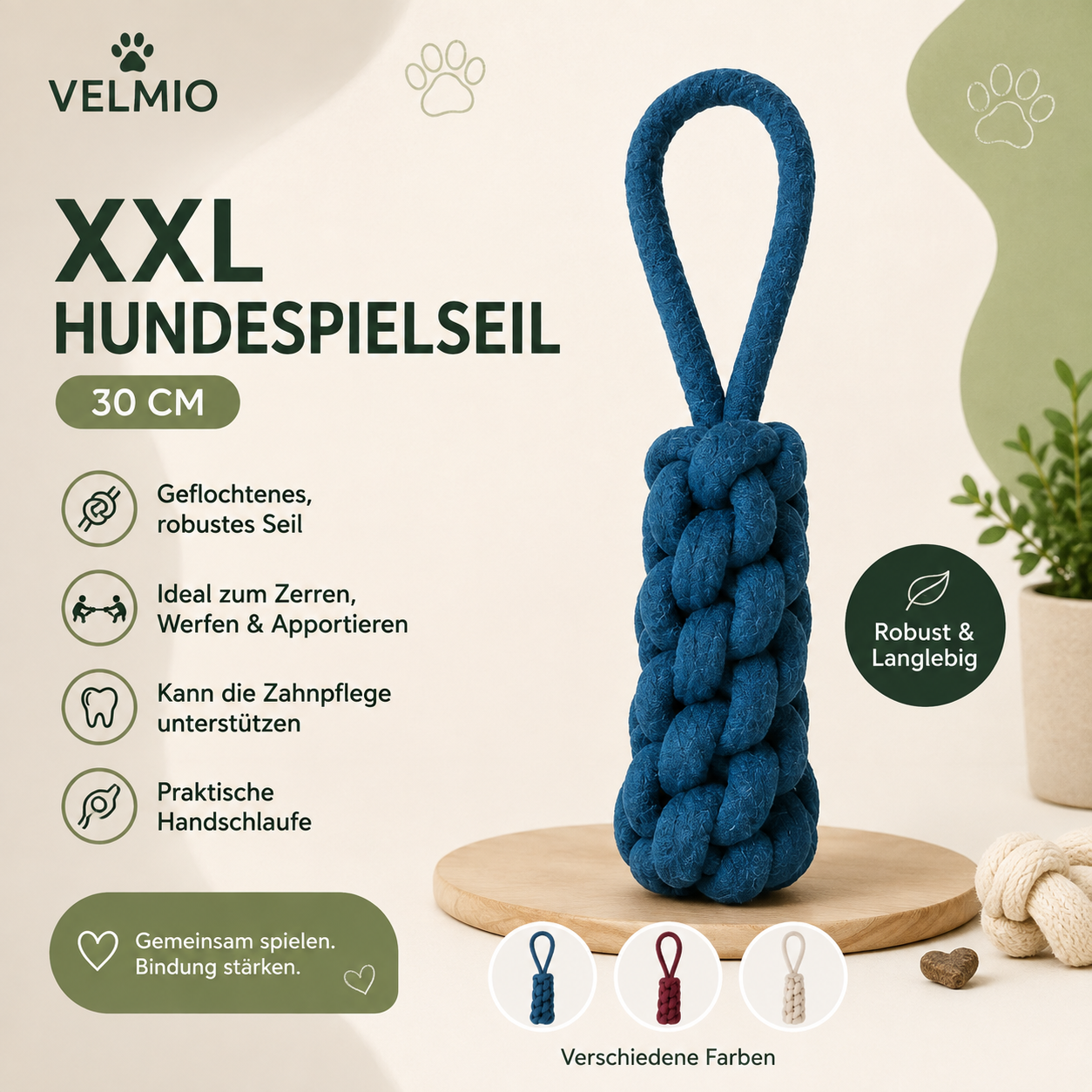 XXL Hundespielseil – Geflochtenes Zerrspielzeug | 30 cm