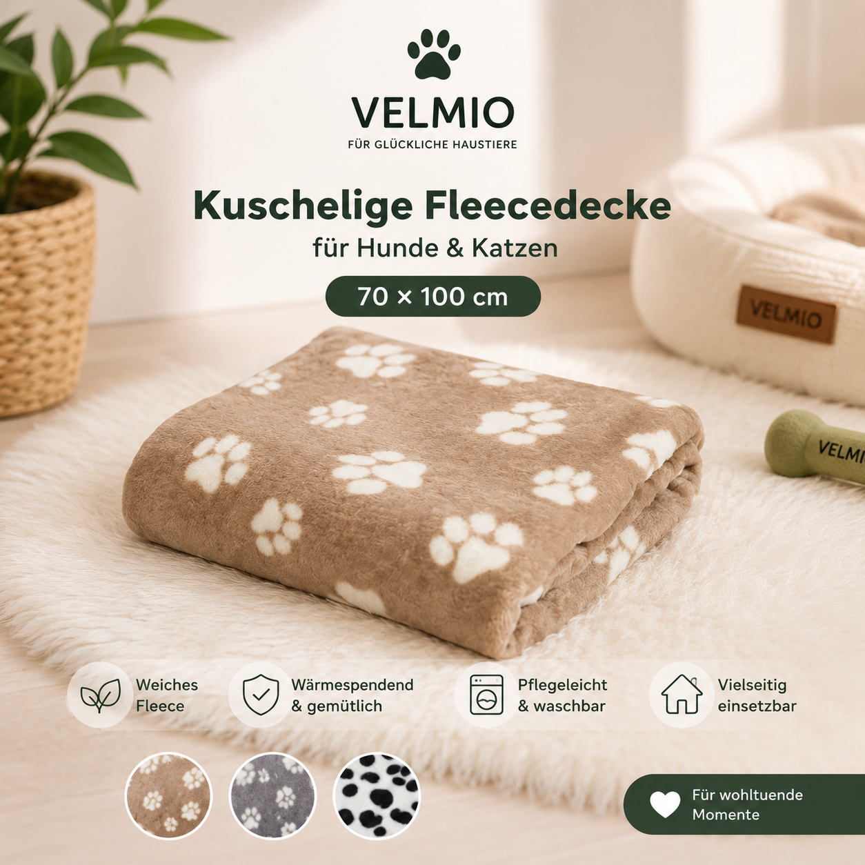 Kuschelige Fleecedecke für Hunde & Katzen | 70 × 100 cm