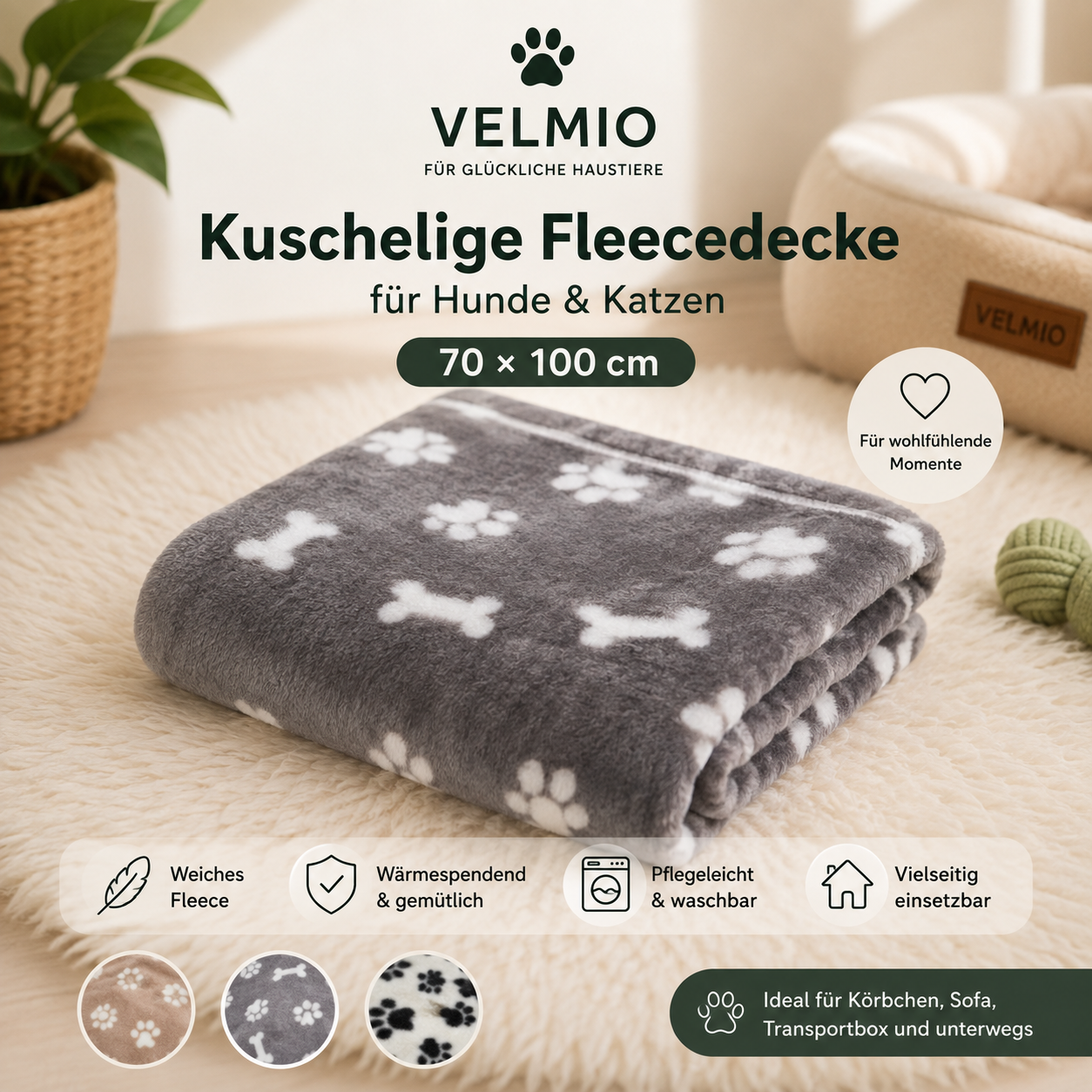 Kuschelige Fleecedecke für Hunde & Katzen | 70 × 100 cm
