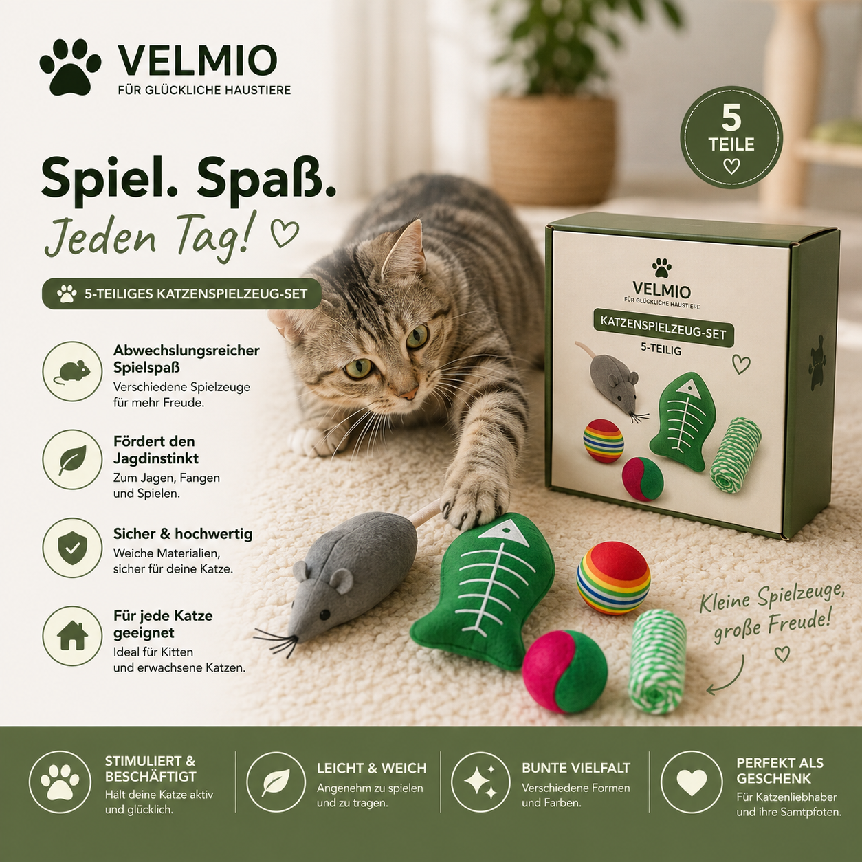 Katzenspielzeug-Set – 5-teilig | Verschiedene Spielzeuge
