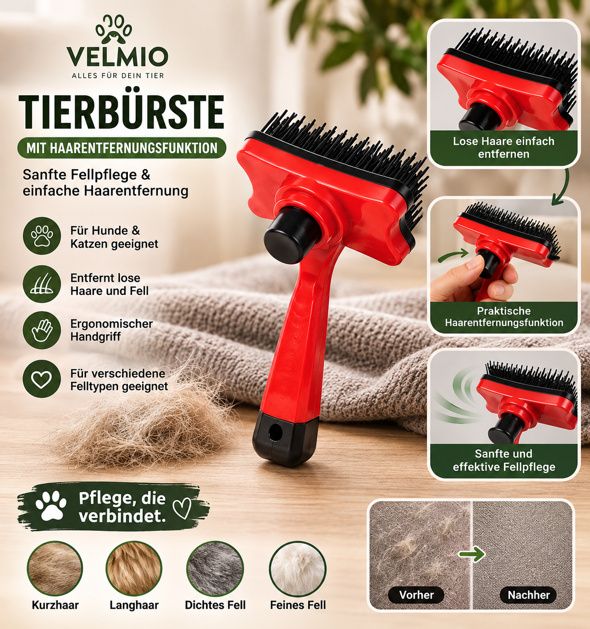 Tierbürste mit Haarentfernungsfunktion | Fellpflege für Hunde & Katzen