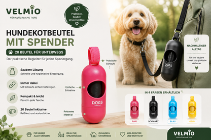 VELMIO Hundekotbeutel mit Spender – 20 Stück