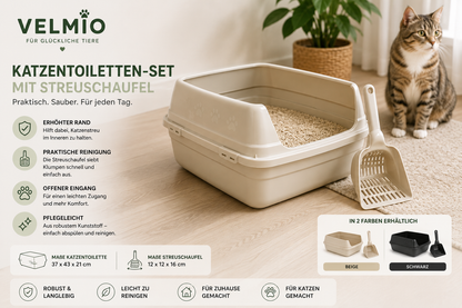VELMIO Katzentoiletten-Set mit Streuschaufel – 2-teilig