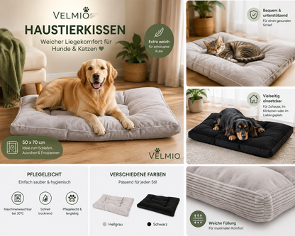 VELMIO Haustierkissen 50 × 70 cm – Weiches Kissen für Hunde & Katzen