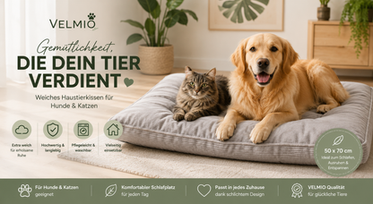 VELMIO Haustierkissen 50 × 70 cm – Weiches Kissen für Hunde & Katzen