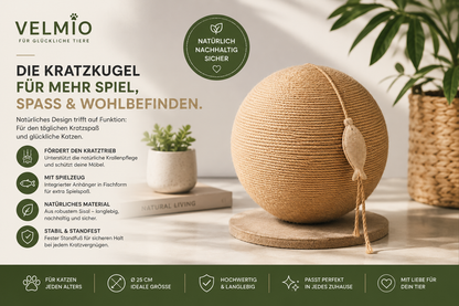 VELMIO Kratzkugel für Katzen mit Spielzeug – Ø 25 cm 🐾