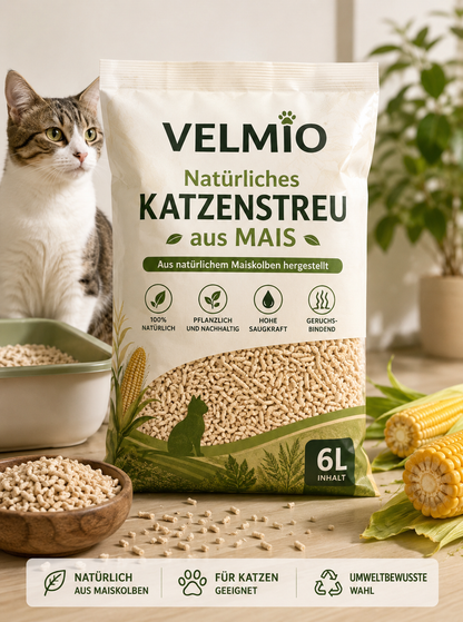 VELMIO Natürliches Katzenstreu aus Mais – 6 L 🐱🌿