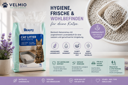 VELMIO Bentonit-Katzenstreu mit Lavendelduft – 6 L 🐱💜