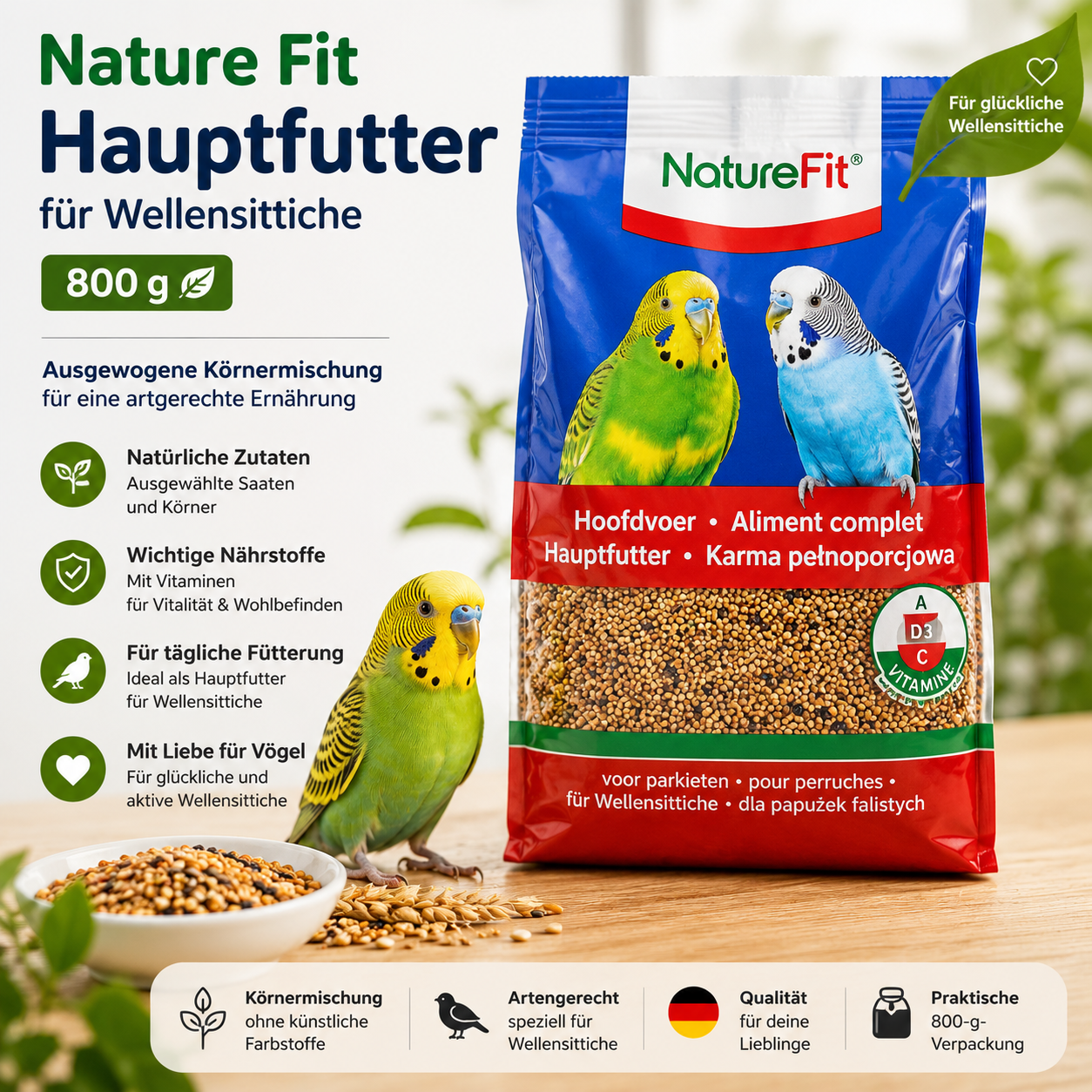 Nature Fit Hauptfutter für Wellensittiche – 800 g